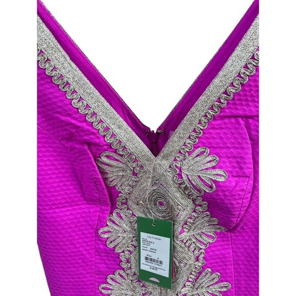 NWT Lilly Pulitzer Junie Shift Dress Berry Sangria Pink with Gold Trim Size 4 - Picture 4 of 8